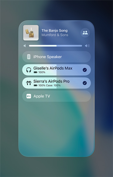 iPhone'i AirPlay näitamas, kui hõlpsalt saab jagada heli kahe paari AirPodside vahel