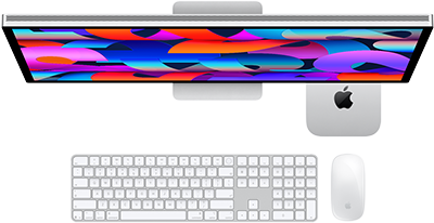 „Mac mini“ po „Studio Display“, „Magic Keyboard“ su skaičių klaviatūra, „Magic Mouse“
