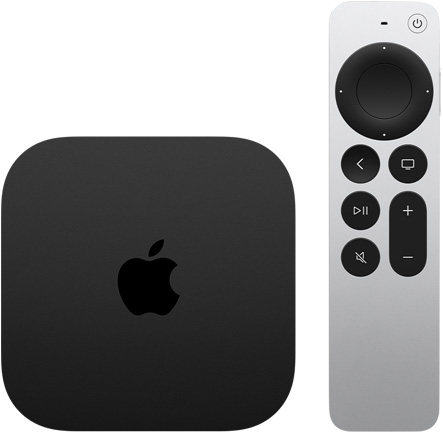 Urządzenia do domu od Apple, w tym HomePod mini 2 w kolorze różowym i Apple TV 4K z pilotem Apple TV Remote