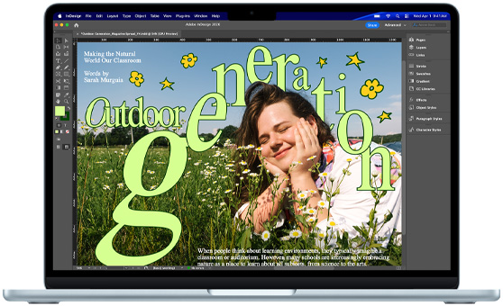 MacBook Air z otwartym projektem Adobe InDesign