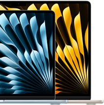 Dva MacBooky Air na porovnanie veľkostí obrazovky s uhlopriečkou 13,6 palca a 15,3 palca