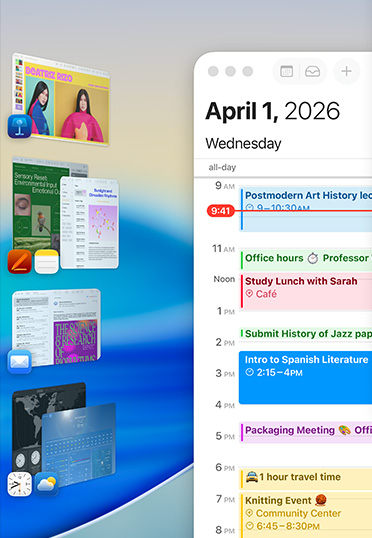 แอป Apple ต่างๆ รวมถึง Keynote, Pages, โน้ต และเมล แสดงเป็นกลุ่มบนหน้าจอ