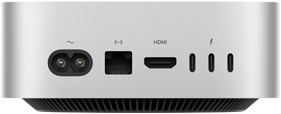Mac mini, вид ззаду, порт живлення, порт Ethernet, порт HDMI, три порти Thunderbolt