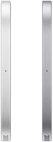 Apple HomeView, wall mounted, two devices, side exterior in silver color and space gray color, showing thin design with perforated speaker grille at the base