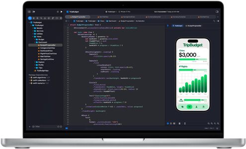 Xcode app shown on a MacBook Pro