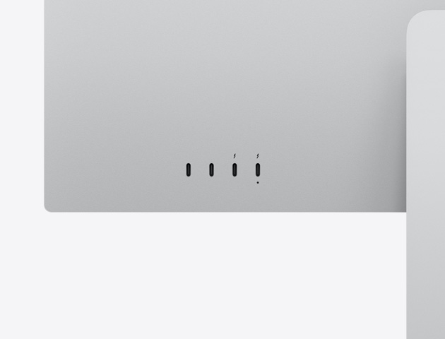 Κοντινό στην πίσω όψη του Studio Display XDR που αναδεικνύει δύο θύρες USB-C και δύο θύρες Thunderbolt 5