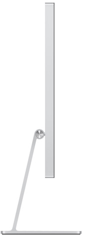 Studio Display postavljen na stalak s prilagodljivim nagibom, prikazan s bočne strane